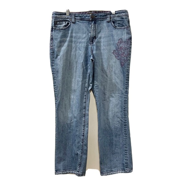 Venezia Womens Denim w Pink Floral Paint Accent Mid Rise Straight Jeans Size 18 - Picture 2 of 10